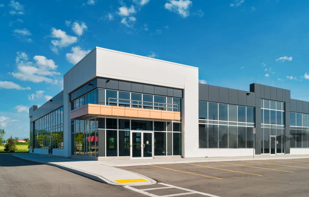 Modern commercial building with extensive glazing